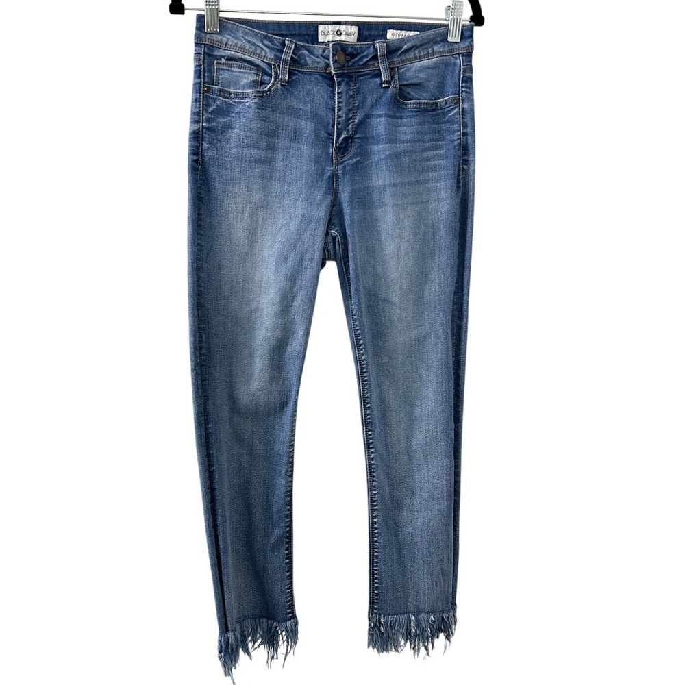 Black‎ Daisy Fringe Hem Straight Leg Jeans 7/28 Blue Medium Wash Boho Western
